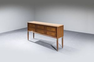 PRODUZIONE ITALIANA - Cassettiera in legno chiaro  piano in marmo  particolari in ottone. Anni '50 cm 89 5x167x41 Difetti