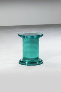 CRISTAL ART - Tavolino in vetro verde Nilo di forte spessore. Anni '70 cm 35x30x30 Piccola sbeccatura