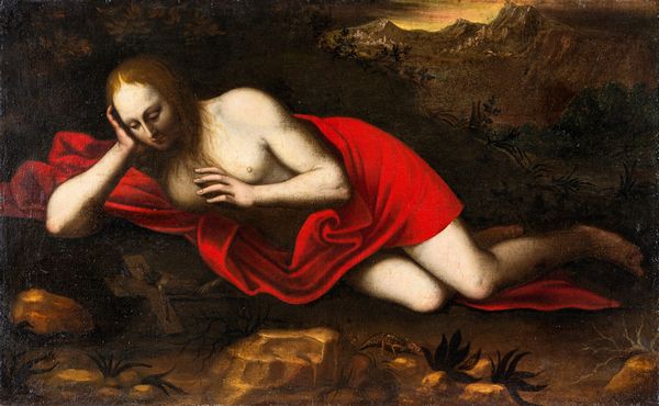 PITTORE DEL XVII SECOLO : Maria Maddalena penitente nella Grotta della Santa Baume  - Asta Antiquariato: Arredi, Dipinti, Oggetti d'Arte, Arte Orientale. - Associazione Nazionale - Case d'Asta italiane