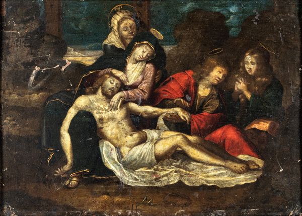 Scuola fiamminga del XVIII secolo : Compianto sul Cristo Morto  - Asta Antiquariato: Arredi, Dipinti, Oggetti d'Arte, Arte Orientale. - Associazione Nazionale - Case d'Asta italiane