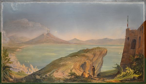 Enrico D'Assia : Veduta del Golfo di Napoli dal Castello Aragonese di Baia  - Asta Antiquariato: Arredi, Dipinti, Oggetti d'Arte, Arte Orientale. - Associazione Nazionale - Case d'Asta italiane