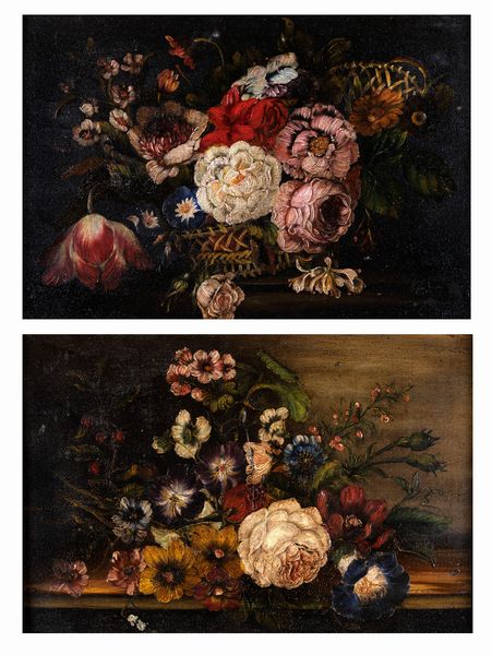 Anonimo del XX secolo : Due nature morte di fiori  - Asta Antiquariato: Arredi, Dipinti, Oggetti d'Arte, Arte Orientale. - Associazione Nazionale - Case d'Asta italiane