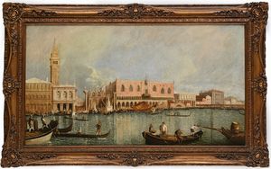 PITTORE DEL XX SECOLO : Palazzo Ducale dal Canal Grande (da Francesco Guardi)  - Asta Antiquariato: Arredi, Dipinti, Oggetti d'Arte, Arte Orientale. - Associazione Nazionale - Case d'Asta italiane