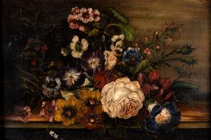 Anonimo del XX secolo : Due nature morte di fiori  - Asta Antiquariato: Arredi, Dipinti, Oggetti d'Arte, Arte Orientale. - Associazione Nazionale - Case d'Asta italiane