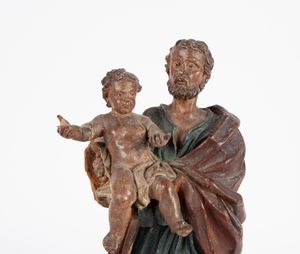 SCULTORE ITALIANO DEL XVIII SECOLO : San Giuseppe col Bambino  - Asta Antiquariato: Arredi, Dipinti, Oggetti d'Arte, Arte Orientale. - Associazione Nazionale - Case d'Asta italiane