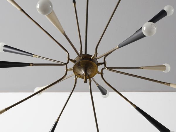 MANIFATTURA ITALIANA : Lampada a sospensione a sedici luci tipo Sputnik  - Asta Asta 476 | DESIGN E ARTI DECORATIVE DEL NOVECENTO Online - Associazione Nazionale - Case d'Asta italiane