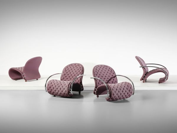 PANTON VERNER (1926 - 1998) : Tre poltrone con braccioli e una senza mod. G easy chair della serie 123 per Fritz Hansen, Danimarca  - Asta Asta 476 | DESIGN E ARTI DECORATIVE DEL NOVECENTO Online - Associazione Nazionale - Case d'Asta italiane