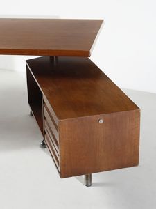 BORSANI OSVALDO (1911 - 1985) : Scrivania direzionale con cassettiera laterale girevole mod. T95 per Tecno, Varedo  - Asta Asta 476 | DESIGN E ARTI DECORATIVE DEL NOVECENTO Online - Associazione Nazionale - Case d'Asta italiane