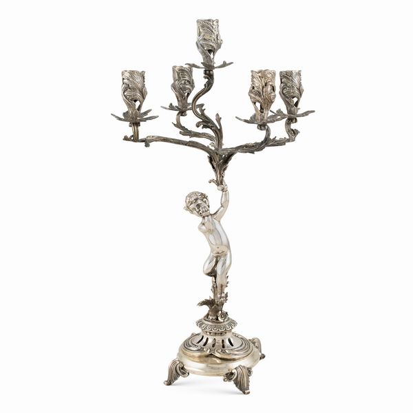 Candelabro in argento a cinque fiamme  - Asta Argenti e l'Arte della Tavola - Associazione Nazionale - Case d'Asta italiane