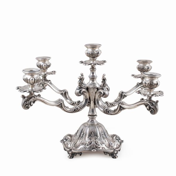 Candelabro a cinque luci in argento  - Asta Argenti e l'Arte della Tavola - Associazione Nazionale - Case d'Asta italiane