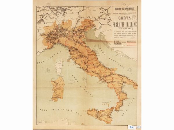 Carta delle ferrovie italiane al 30 giugno 1879  - Asta Dal Grand Tour al magico Oriente. Una collezione di stampe - Associazione Nazionale - Case d'Asta italiane