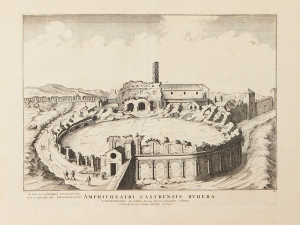 Amphitheatri Castrensis Rudera - Templi Pacis a Vespasiano Imperatore Aedificati Vestigia (1704)  - Asta Dal Grand Tour al magico Oriente. Una collezione di stampe - Associazione Nazionale - Case d'Asta italiane