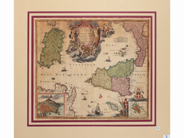 JOHANN BAPTIST HOMANN : Regnorum Siciliae et Sardiniae 1705  - Asta Dal Grand Tour al magico Oriente. Una collezione di stampe - Associazione Nazionale - Case d'Asta italiane