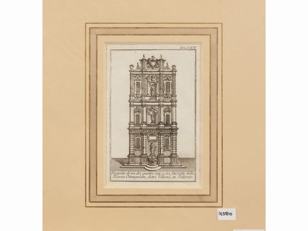 THOMAS SALMON : Prospetto di uno dei quattro lati o sia facciate della Piazza Ottagonale, detta Villena, in Palermo  - Asta Dal Grand Tour al magico Oriente. Una collezione di stampe - Associazione Nazionale - Case d'Asta italiane