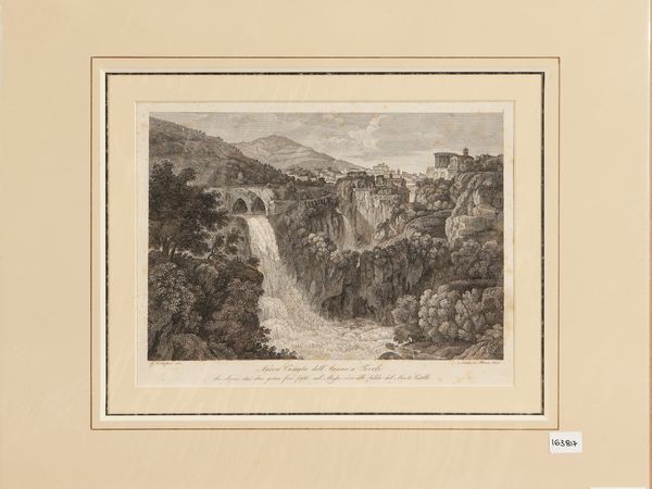 GAETANO COTTAFAVI : Nuova Cascata dell'Aniene a Tivoli (1835)  - Asta Dal Grand Tour al magico Oriente. Una collezione di stampe - Associazione Nazionale - Case d'Asta italiane