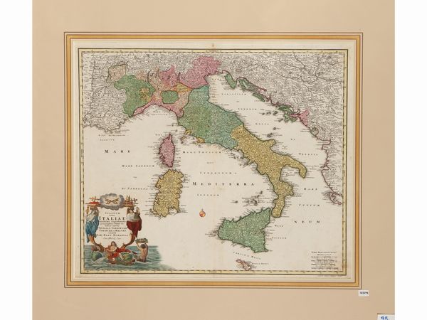 JOHANN BAPTIST HOMANN : Statuum totius Italiae novissima repraesentatio geographica simul ex hibens insulas... (1715)  - Asta Dal Grand Tour al magico Oriente. Una collezione di stampe - Associazione Nazionale - Case d'Asta italiane