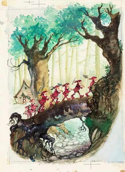 Sani (Sandro Nardini) : Biancaneve e i sette nani  - Asta Fairy Tales / Illustrazioni Originali - Associazione Nazionale - Case d'Asta italiane