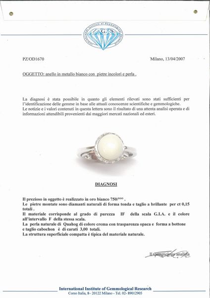 Anello in oro, brillanti e perla Quahog  - Asta Gioielli e Coralli - Associazione Nazionale - Case d'Asta italiane