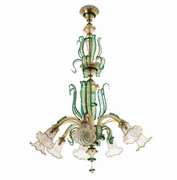 Lampadario in vetro di Murano ad otto luci. XX secolo  - Asta Antiquariato - Associazione Nazionale - Case d'Asta italiane