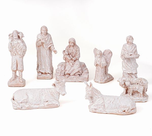 Lotto statuine da presepe in terracotta bianca, firmate Dela Zucolli 92  - Asta Antiquariato - Associazione Nazionale - Case d'Asta italiane