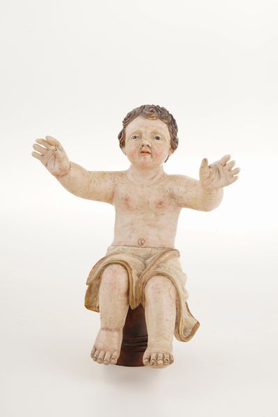 Ges Bambino in legno dipinto. XX secolo  - Asta Antiquariato - Associazione Nazionale - Case d'Asta italiane