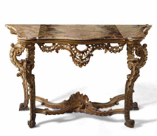 Consolle in legno intagliato, laccato e dorato. XVIII secolo  - Asta Antiquariato - Associazione Nazionale - Case d'Asta italiane