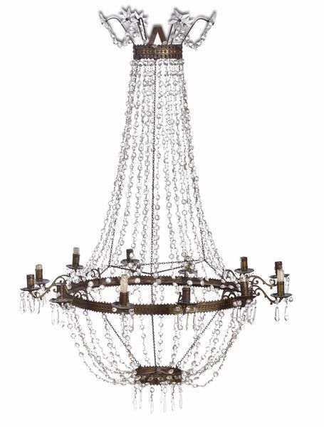 Lampadario Impero a mongolfiera con cristalli. XIX secolo  - Asta Antiquariato - Associazione Nazionale - Case d'Asta italiane