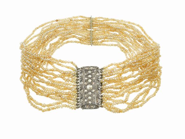 Choker con seed pearl e diamanti di vecchio taglio  - Asta Gioielli - Associazione Nazionale - Case d'Asta italiane