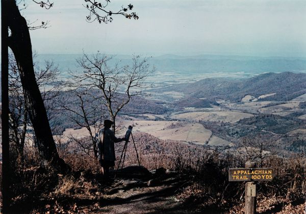 Jack Delano : Man painting from Skyline Drive, Shenandoah Valley, VA  - Asta Fotografia - Associazione Nazionale - Case d'Asta italiane