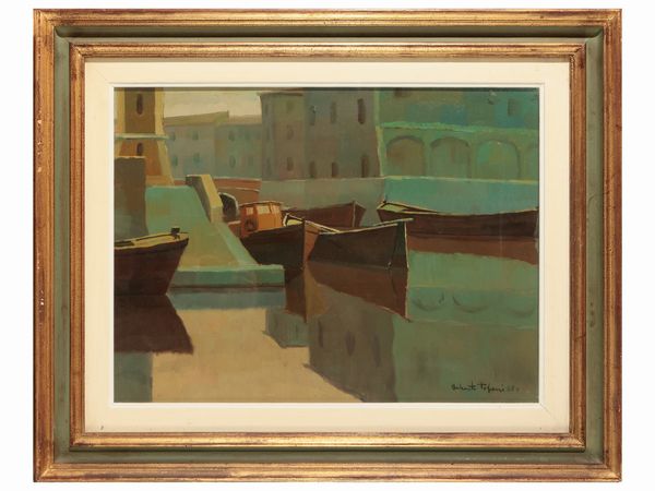 Umberto Tofani : Marina - Scorcio di Porto 1968  - Asta Arte Moderna e Contemporanea - Associazione Nazionale - Case d'Asta italiane