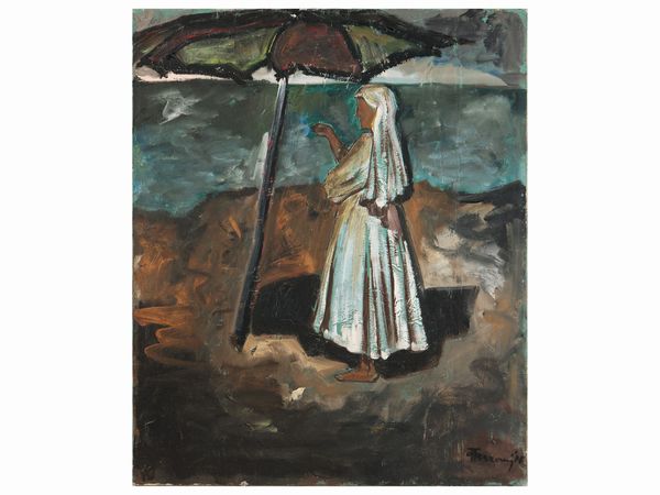 Guido Ferroni : Figura in spiaggia 1976  - Asta Arte Moderna e Contemporanea - Associazione Nazionale - Case d'Asta italiane