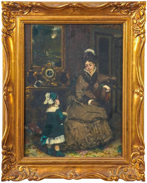 Pierre Gerard Carrier-Belleuse, Attribuito a : Ritratto di famiglia in un interno  - Asta Arti Decorative del XX secolo - Associazione Nazionale - Case d'Asta italiane