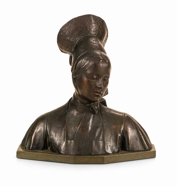 Ragazza in costume di Gressone. Fonditore del XX secolo, da Pietro Canonica (1869-1959)  - Asta Arti Decorative del XX secolo - Associazione Nazionale - Case d'Asta italiane