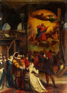 Giulio Carlini : Tiziano presenta l'Assunzione della Vergine nella chiesa di Santa Maria  - Asta Arti Decorative del XX secolo - Associazione Nazionale - Case d'Asta italiane