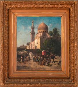 Émile Regnault de Maulmain : Larrivo della carovana davanti alla Moschea mir Akhor del Cairo  - Asta Arti Decorative del XX secolo - Associazione Nazionale - Case d'Asta italiane