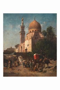 Émile Regnault de Maulmain : Larrivo della carovana davanti alla Moschea mir Akhor del Cairo  - Asta Arti Decorative del XX secolo - Associazione Nazionale - Case d'Asta italiane