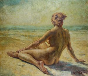 Emile Baes : Nudo femminile di schiena sulla spiaggia  - Asta Arti Decorative del XX secolo - Associazione Nazionale - Case d'Asta italiane