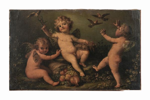 Fedele Fischetti, Attribuito a : Giochi di putti  - Asta Dipinti e Sculture del XIX-XX secolo - Associazione Nazionale - Case d'Asta italiane