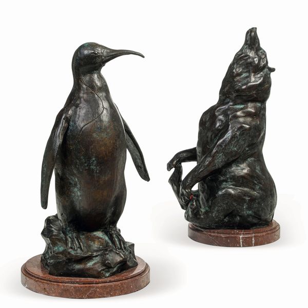 Orso e pinguino. Fonditore del XX secolo  - Asta Dipinti e Sculture del XIX-XX secolo - Associazione Nazionale - Case d'Asta italiane