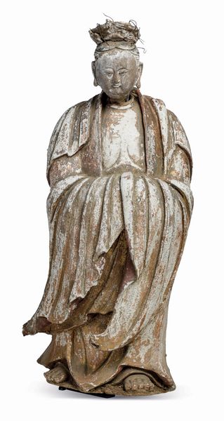 Grande e rara figura di Guanyin in terracotta con tracce di policromia, Cina, Dinastia Ming (1368-1644)  - Asta Dipinti e Sculture del XIX-XX secolo - Associazione Nazionale - Case d'Asta italiane