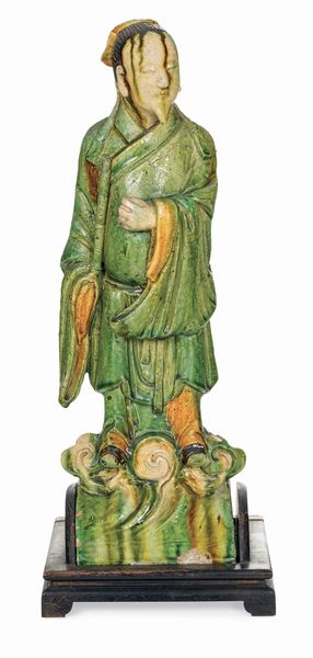 Figura di dignitario in terracotta Sancai, Cina, XX secolo  - Asta Dipinti e Sculture del XIX-XX secolo - Associazione Nazionale - Case d'Asta italiane