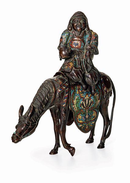 Figura di guerriero a cavallo a smalti policromi cloisonn, Giappone, XIX secolo  - Asta Dipinti e Sculture del XIX-XX secolo - Associazione Nazionale - Case d'Asta italiane