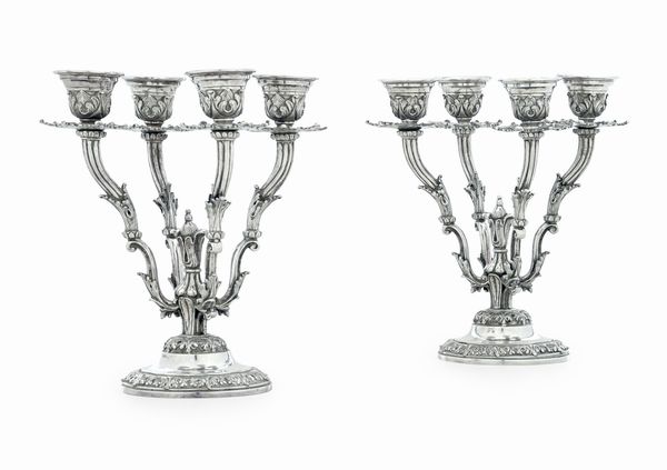 Coppia di candelabri. Argenteria milanese del XX secolo, argentiere Giuseppe Silva  - Asta Dipinti e Sculture del XIX-XX secolo - Associazione Nazionale - Case d'Asta italiane