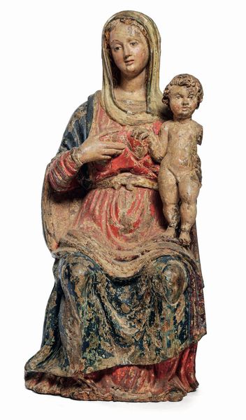 Madonna con Bambino. Scultore rinascimentale, Italia Centrale, XVI secolo  - Asta Dipinti e Sculture del XIX-XX secolo - Associazione Nazionale - Case d'Asta italiane