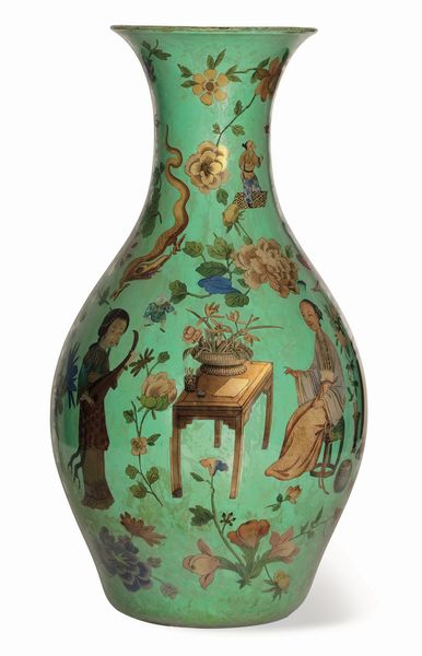 Vaso in vetro soffiato decorato a chinoiserie. Piemonte, XVIII secolo  - Asta Dipinti e Sculture del XIX-XX secolo - Associazione Nazionale - Case d'Asta italiane