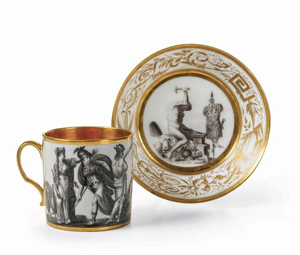 Tazza con piattino<BR>Parigi, Manifattura Locr, 1790 circa  - Asta Dipinti e Sculture del XIX-XX secolo - Associazione Nazionale - Case d'Asta italiane