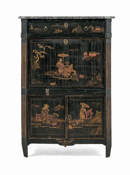 Secretaire laccato a chinoiserie. Inghilterra, XIX secolo  - Asta Dipinti e Sculture del XIX-XX secolo - Associazione Nazionale - Case d'Asta italiane