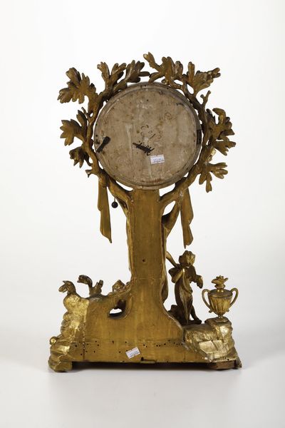 Orologio da tavolo in legno dorato. Probabilmente Austria, XVIII-XIX secolo  - Asta Dipinti e Sculture del XIX-XX secolo - Associazione Nazionale - Case d'Asta italiane