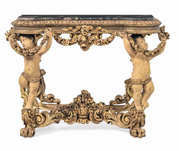 Consolle in legno scolpito e laccato. XIX secolo  - Asta Dipinti e Sculture del XIX-XX secolo - Associazione Nazionale - Case d'Asta italiane