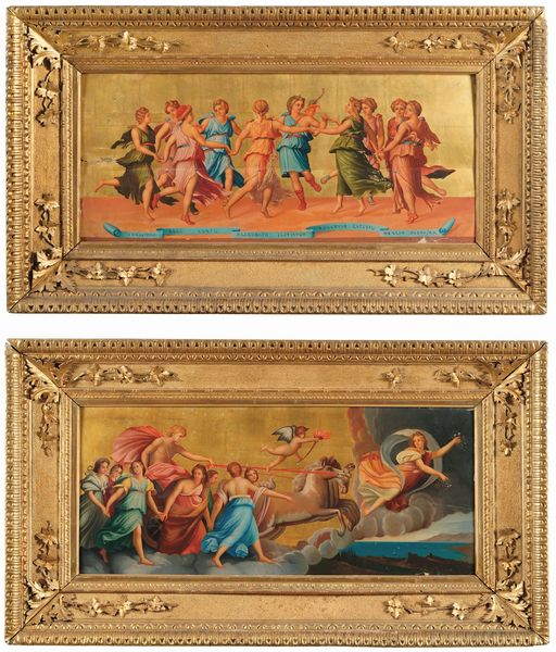 Da Baldassarre Tommaso Peruzzi e Da Guido Reni Apollo danza con le Muse  <BR>Il carro dAurora  - Asta Dipinti e Sculture del XIX-XX secolo - Associazione Nazionale - Case d'Asta italiane